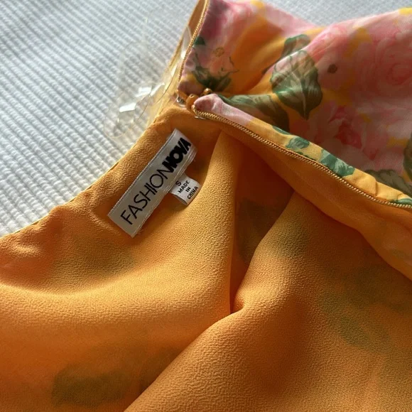 Tube top floral yellow green pink dress - Picture 6 of 6